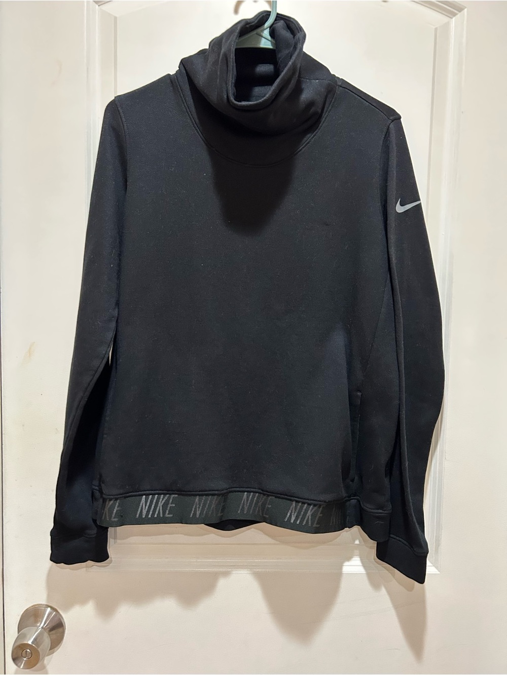 Nike Black Men’s Funnel/Cowl neck Pullover with Branded repeating Nike Hem